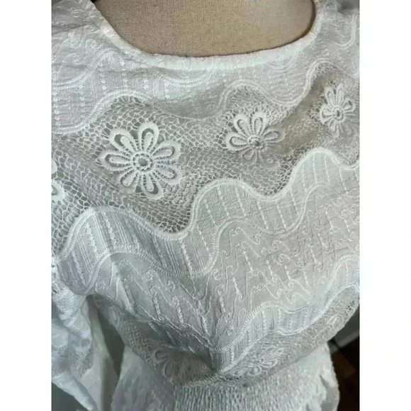 Burryco Midi Dress White Lace Bow Detail Coquette Sheer Women's Sz Small NWT - Picture 6 of 14